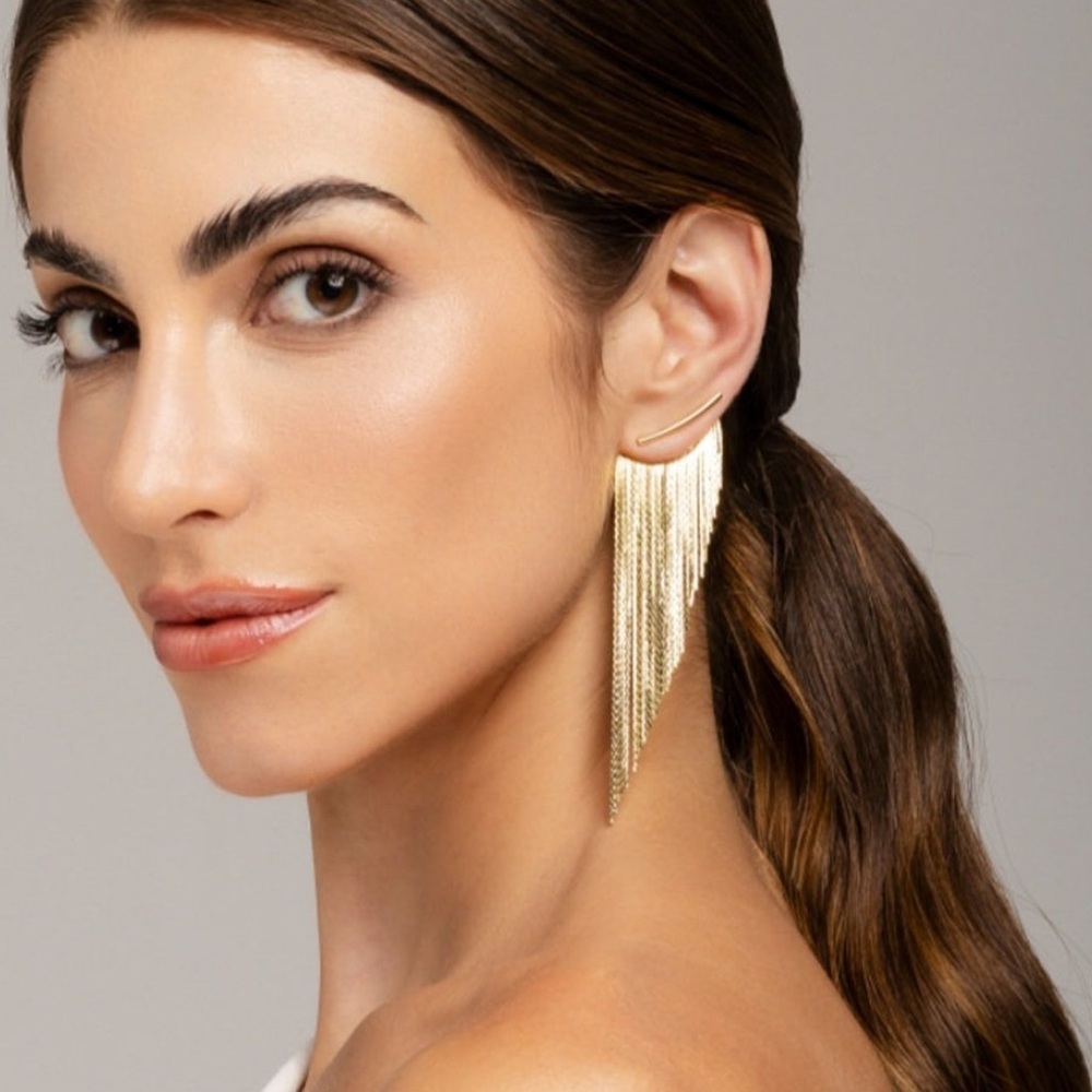 Tassel Fringe Earrings Gold New without tag